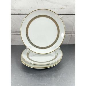 Noritake China Japan Hartford White Grey Gold Trim 6-1/2" Bread Plates Set Of 4